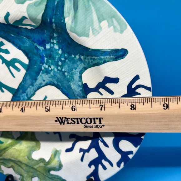 Melamine "Ocean" outdoor 9" Salad Lunch Plates Set of 3 Sea Turtle Crab Starfish - Picture 5 of 5